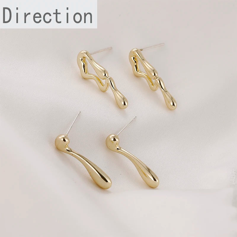 Copper Plated 14k Minimalist Asymmetrical Water Drop Earrings