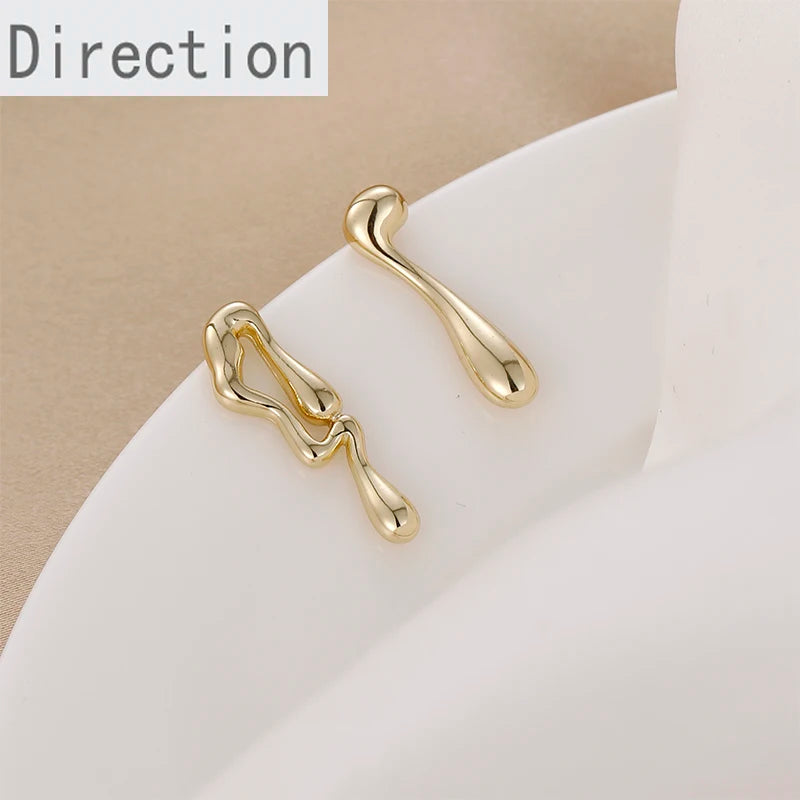 Copper Plated 14k Minimalist Asymmetrical Water Drop Earrings