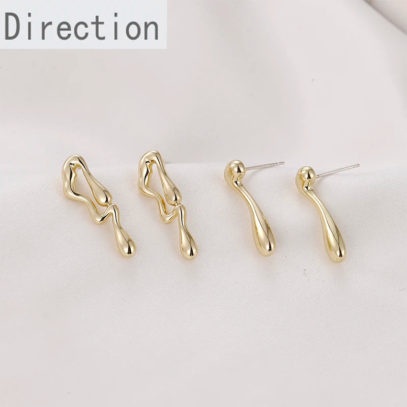 Copper Plated 14k Minimalist Asymmetrical Water Drop Earrings