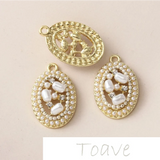Color-Preserving Zinc Alloy Pearl Diamond Oval Earring Pendant