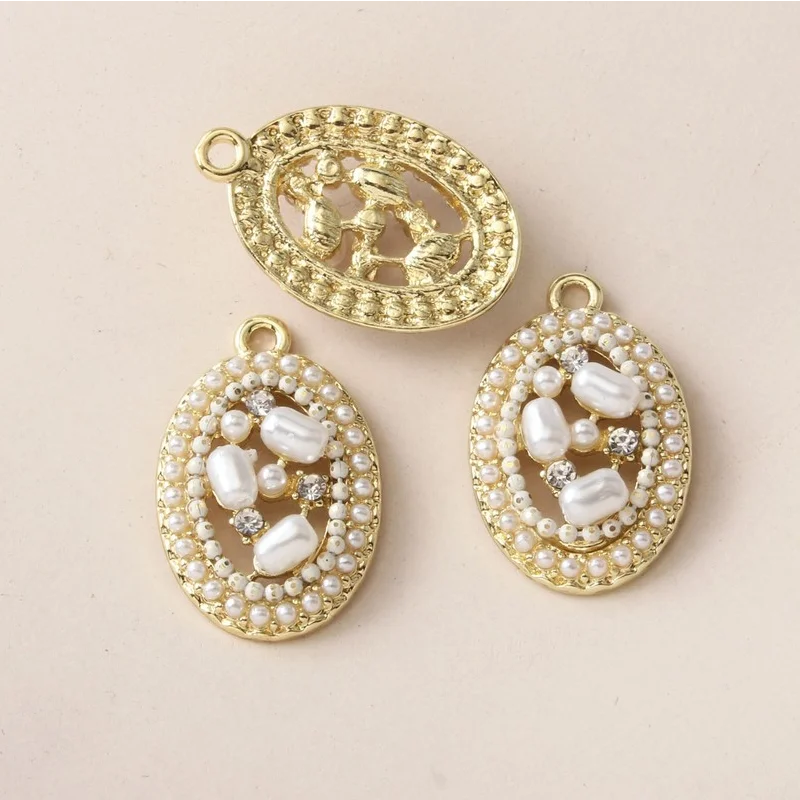 Color-Preserving Zinc Alloy Pearl Diamond Oval Earring Pendant