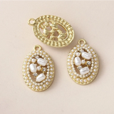 Color-Preserving Zinc Alloy Pearl Diamond Oval Earring Pendant