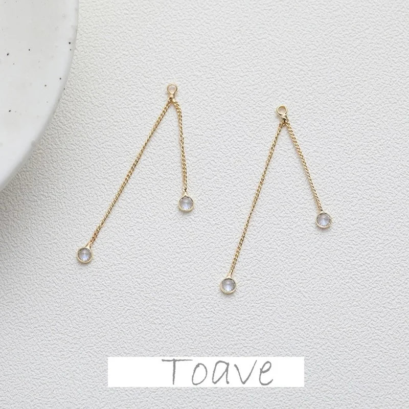 Gold-Plated Double Diamond Tassel Chain Pendant Earrings
