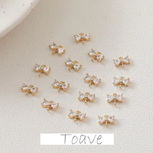 Gold-Plated Zircon Double Hanging Bow DIY Earrings