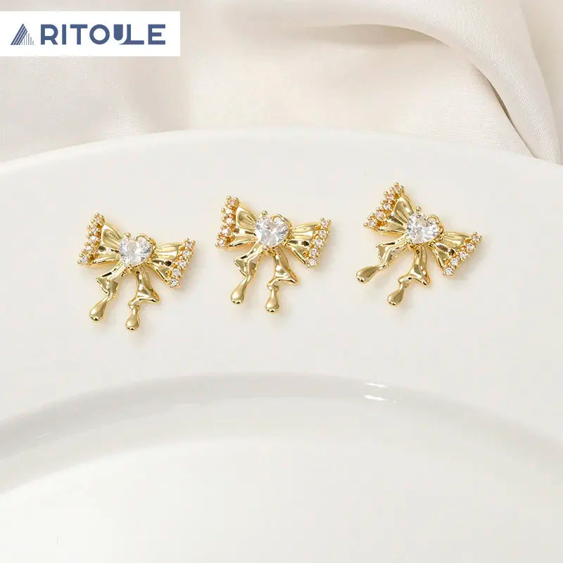 Copper Plated 14k Zircon Bow Pendant DIY Jewelry Making Material