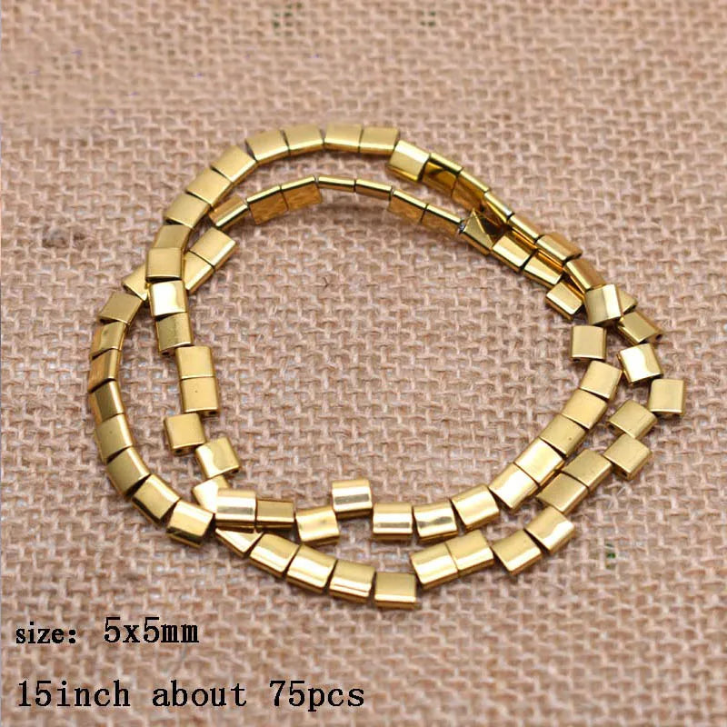 5mm Square Hematite Spacer Beads, 2 Holes, Natural Stone, Plated