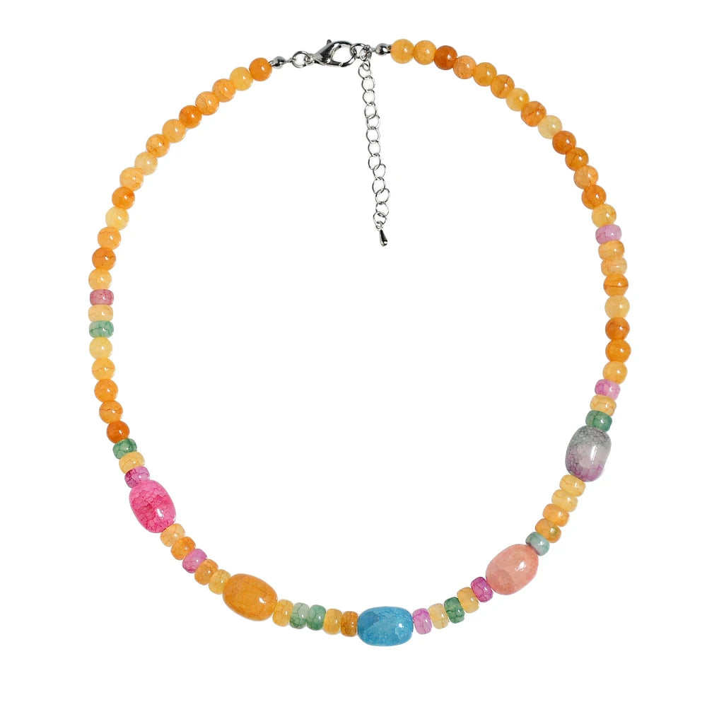Beaded Necklace Snow Crystal Agate Bohemian Jewelry