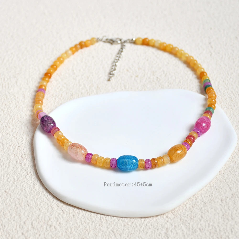 Beaded Necklace Snow Crystal Agate Bohemian Jewelry