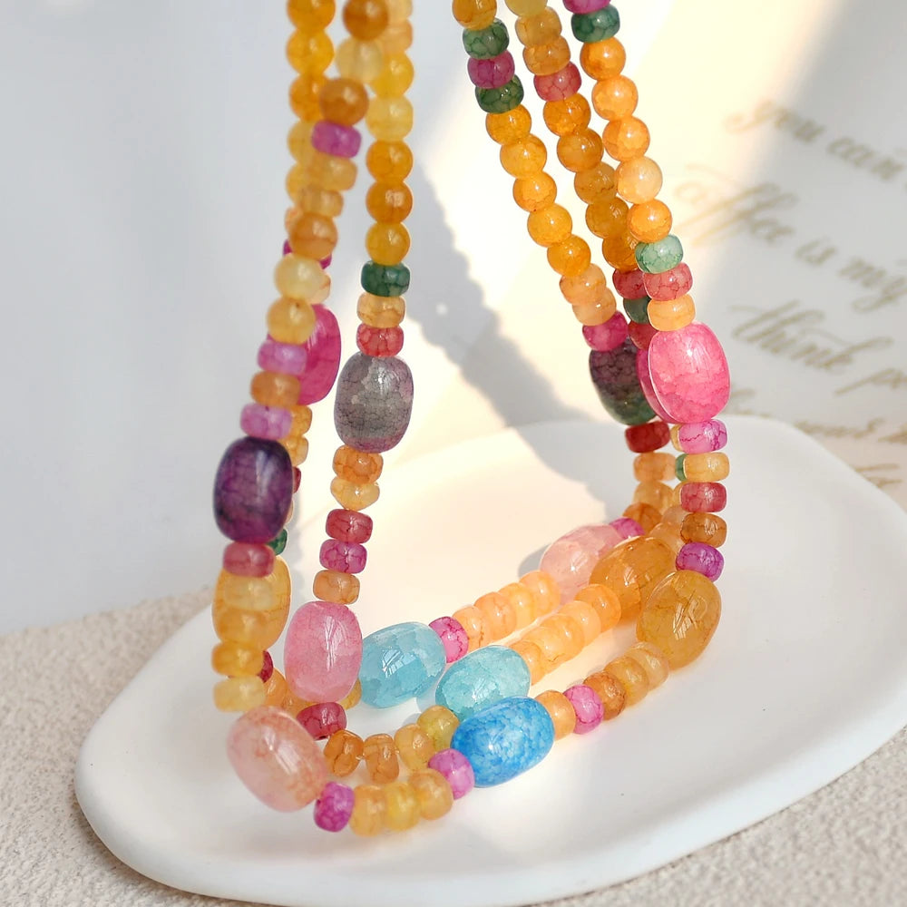 Beaded Necklace Snow Crystal Agate Bohemian Jewelry