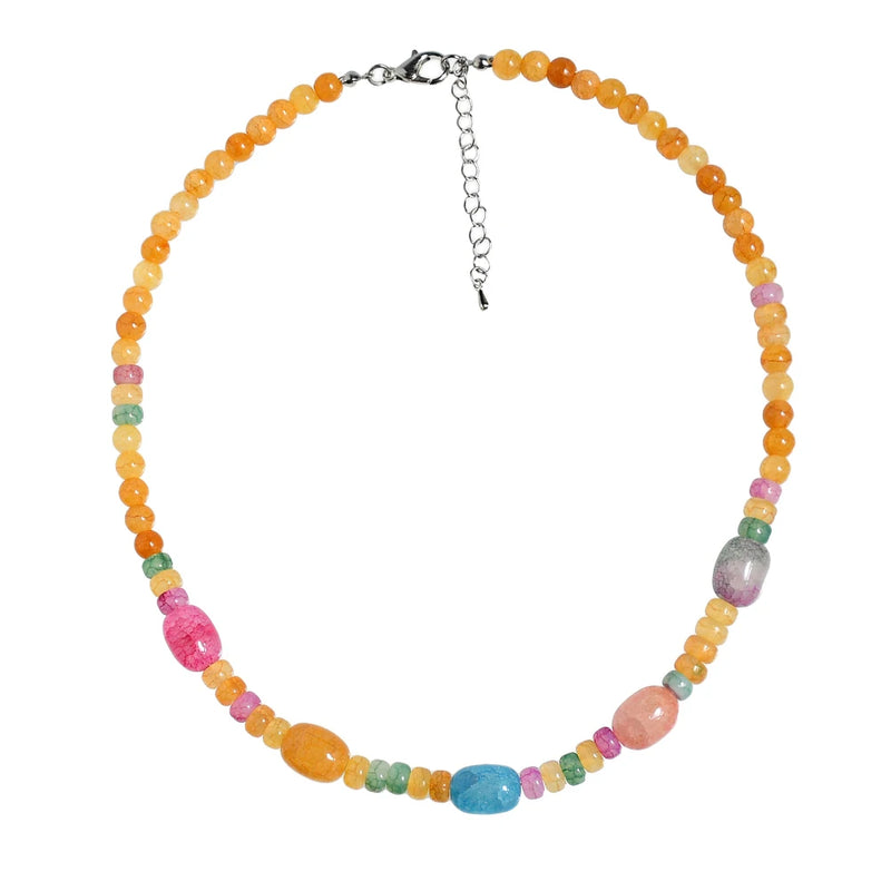 Beaded Necklace Snow Crystal Agate Bohemian Jewelry