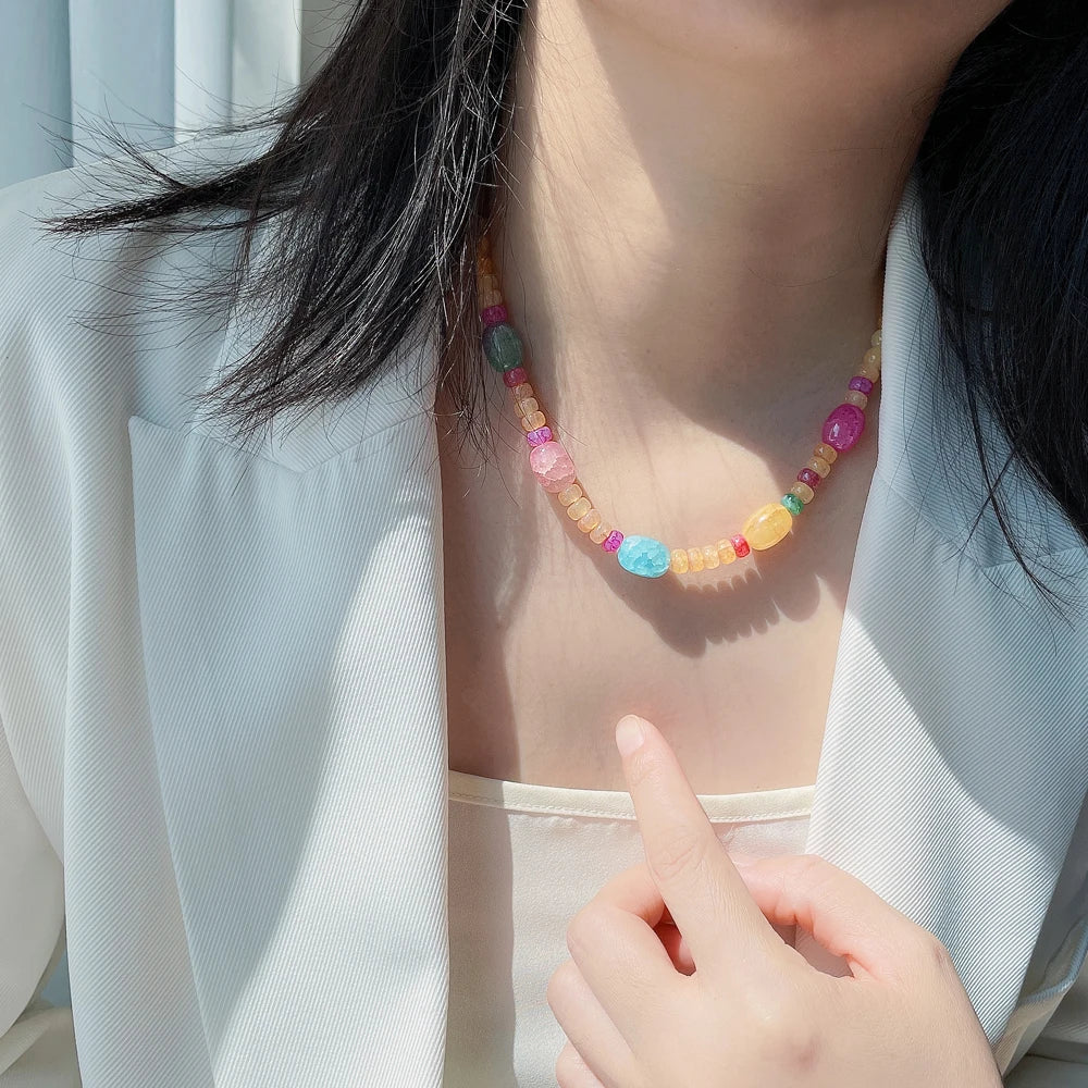 Beaded Necklace Snow Crystal Agate Bohemian Jewelry