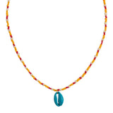 Bohemian Colored Beads Necklace with Shell Pendant