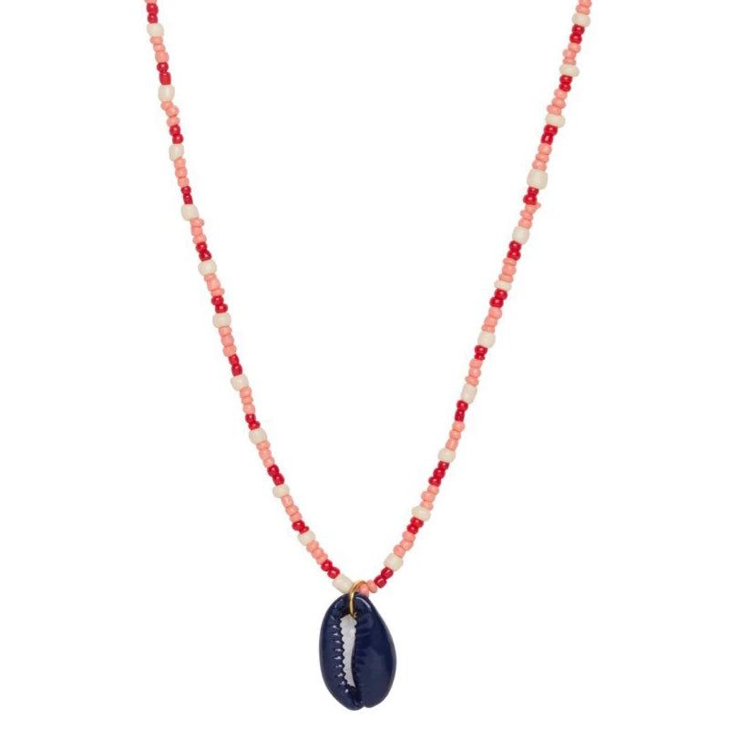 Bohemian Colored Beads Necklace with Shell Pendant