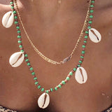 Bohemian Colored Beads Necklace with Shell Pendant