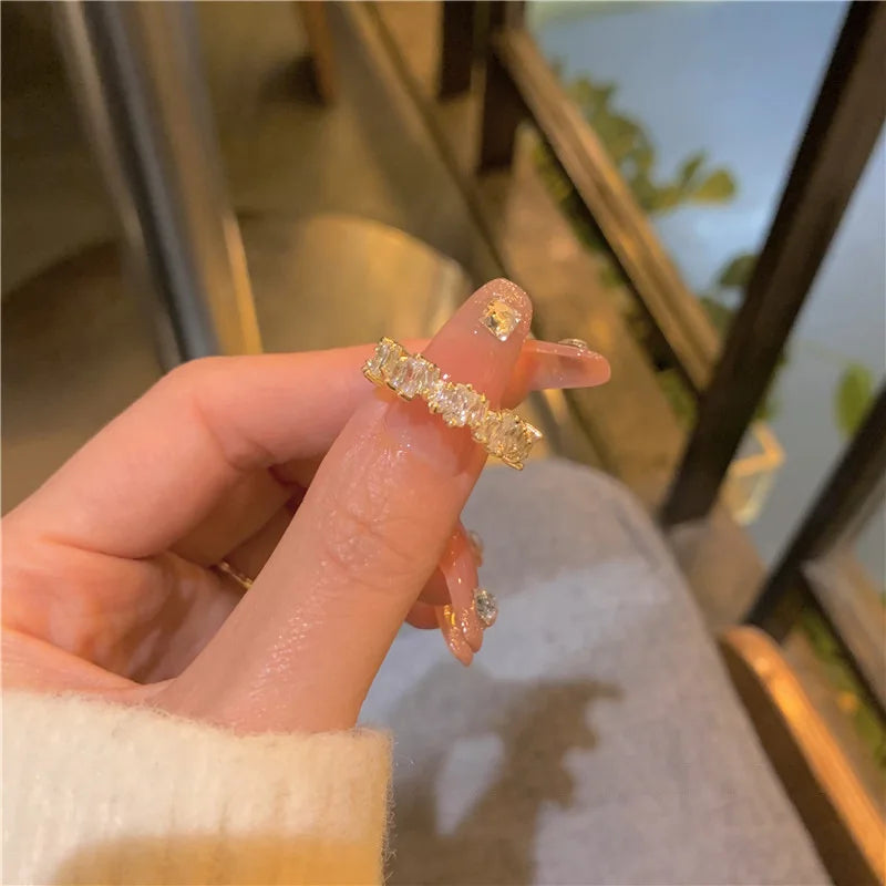Geometric Zircon Open Ring for Women Plated Copper