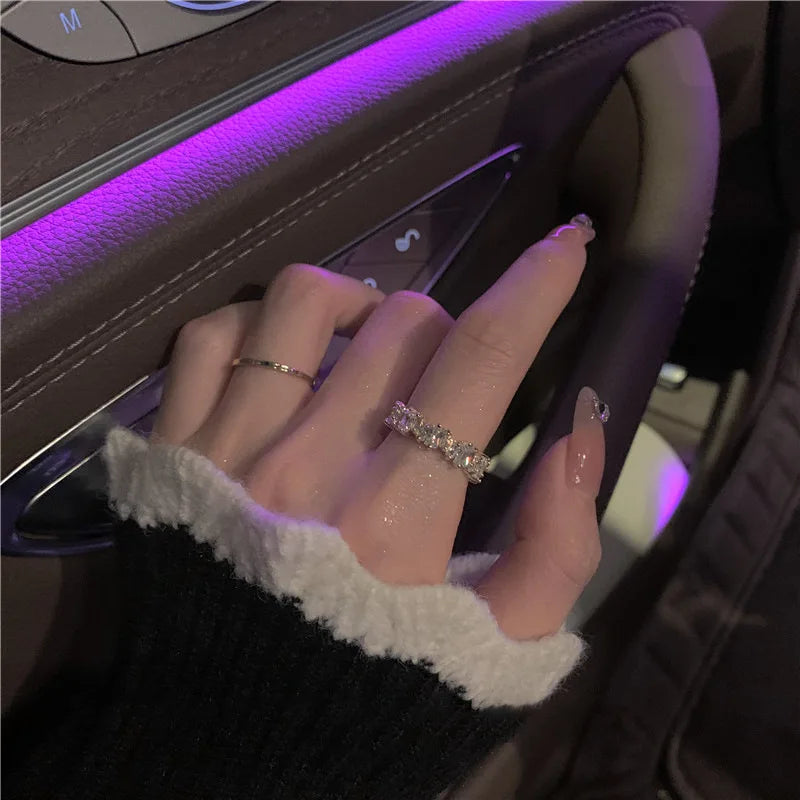 Geometric Zircon Open Ring for Women Plated Copper