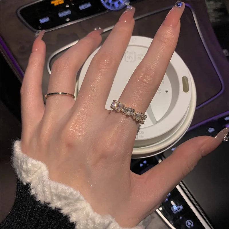 Geometric Zircon Open Ring for Women Plated Copper