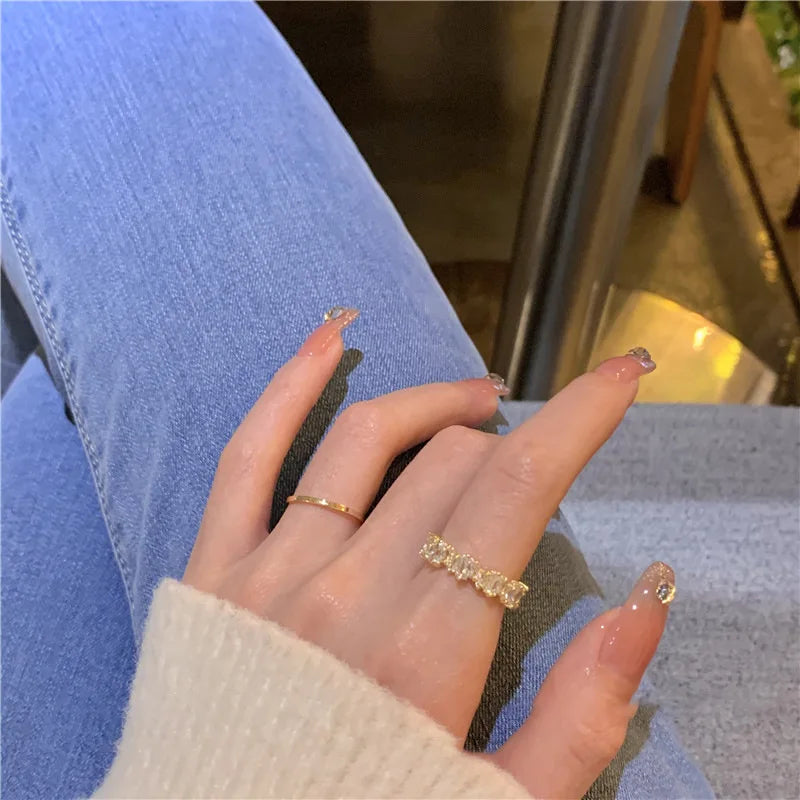 Geometric Zircon Open Ring for Women Plated Copper