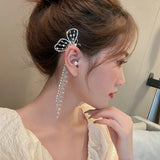 Colored Diamond Tassel Earrings, Fairy Ear Clips, Butterfly Earrings