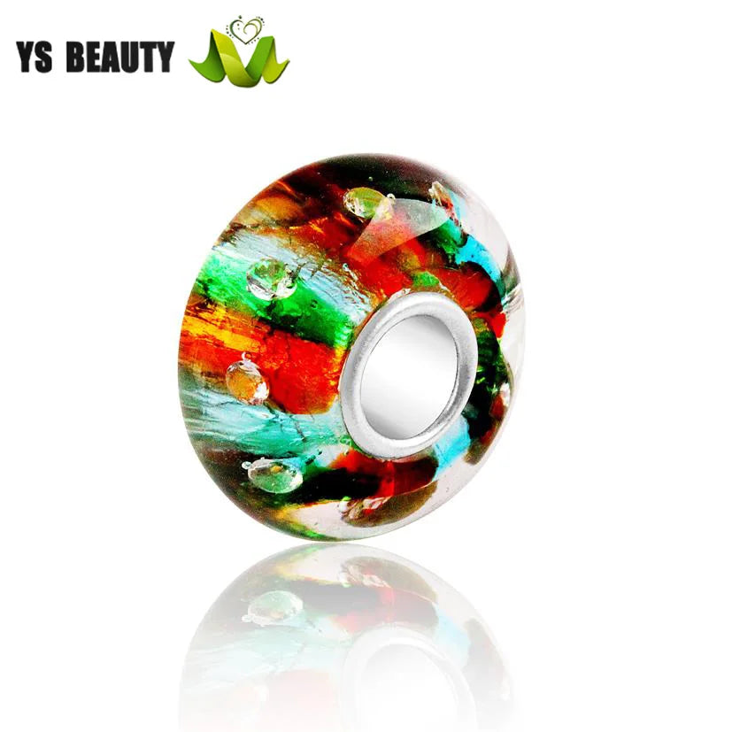 Colorful Foil Inlaid Zircon 925 Silver Bracelet Beads
