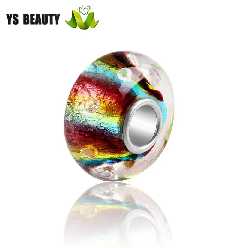 Colorful Foil Inlaid Zircon 925 Silver Bracelet Beads