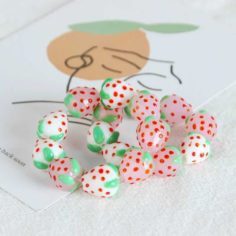 Cream Pink Strawberry Beaded Necklace Bracelet Earring Material