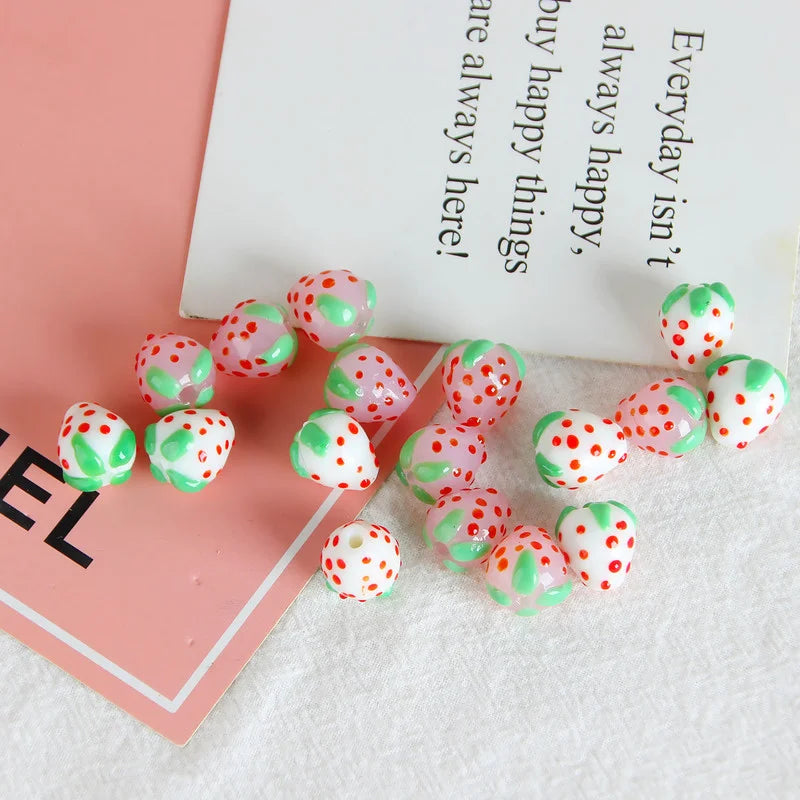 Cream Pink Strawberry Beaded Necklace Bracelet Earring Material