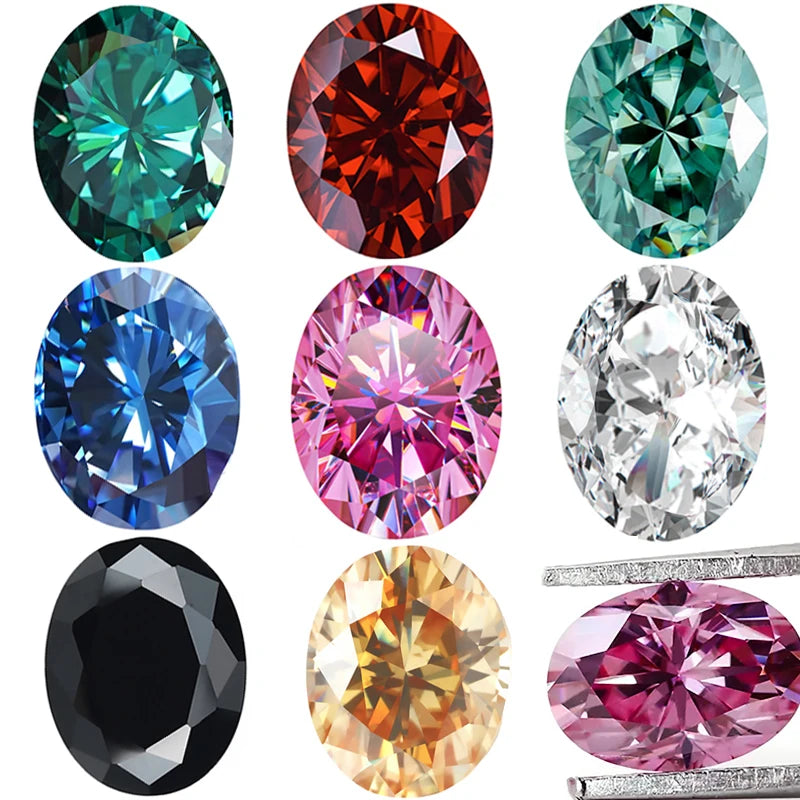 0.5-15ct Pink Green Loose Moissanite Stones Oval Cut Lab Grown Diamonds
