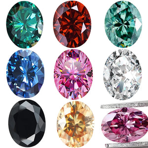 0.5-15ct Pink Green Loose Moissanite Stones Oval Cut Lab Grown Diamonds