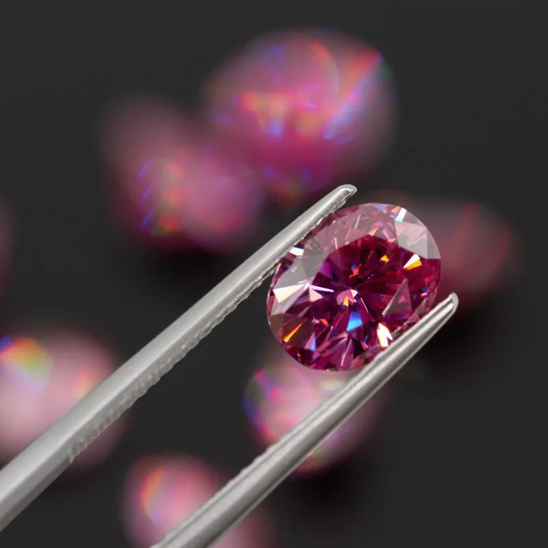 0.5-15ct Pink Green Loose Moissanite Stones Oval Cut Lab Grown Diamonds