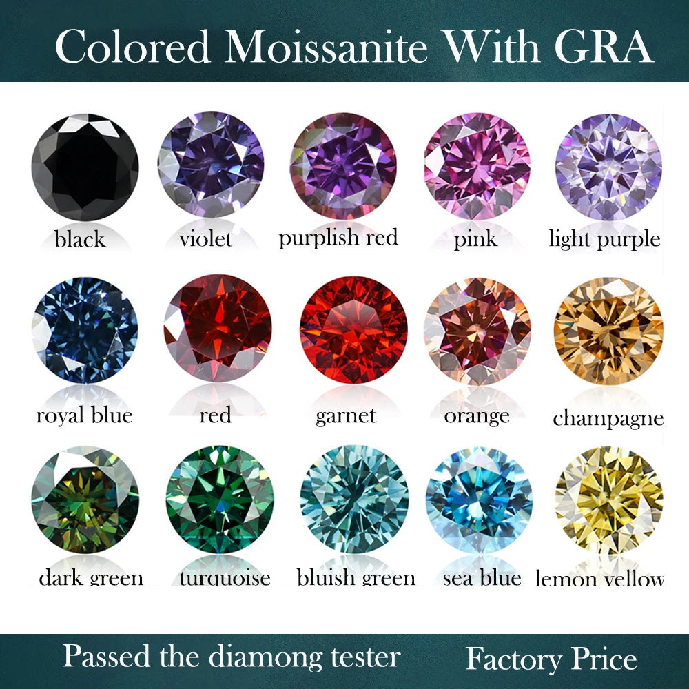 0.5-3CT Colored Loose Moissanite Stones Pink Green Beads Brilliant Cut