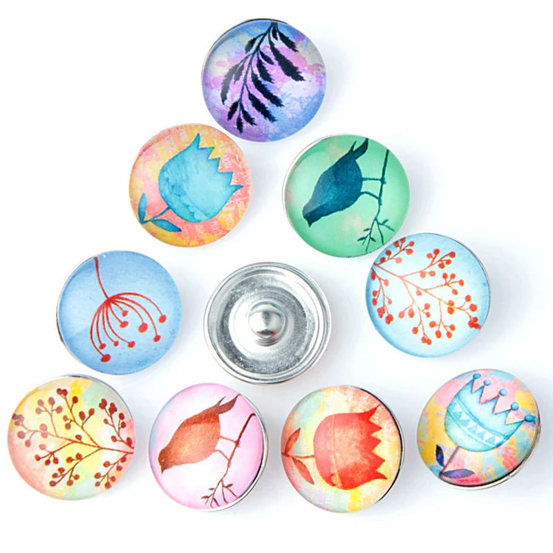 10Pcs/lot Glass Bird on Branches Snap Button For Snaps Bracelets Necklaces