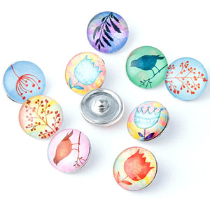 10Pcs/lot Glass Bird on Branches Snap Button For Snaps Bracelets Necklaces