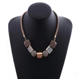 Wood Beaded Pendant Necklace Sweater Chain