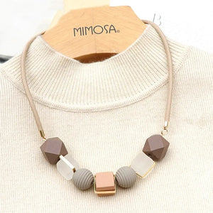Wood Beaded Pendant Necklace Sweater Chain