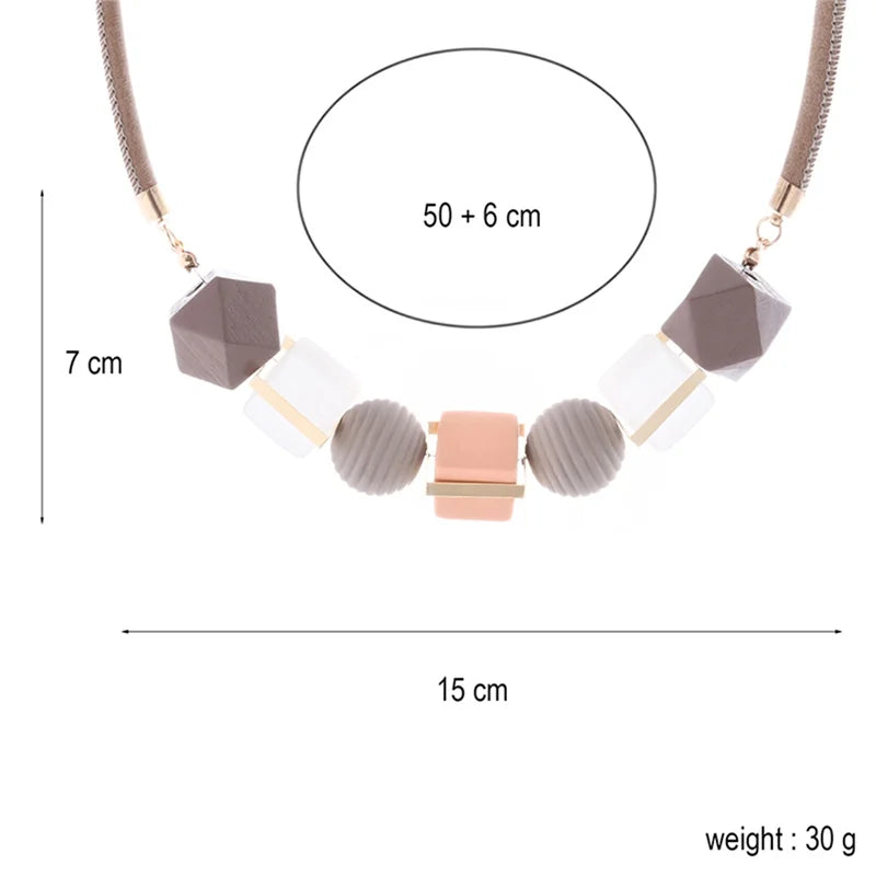 Wood Beaded Pendant Necklace Sweater Chain
