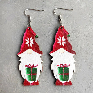 Wood Santa Claus Xmas Earrings Snowman Gnome Drop Jewelry