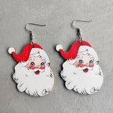 Wood Santa Claus Xmas Earrings Snowman Gnome Drop Jewelry