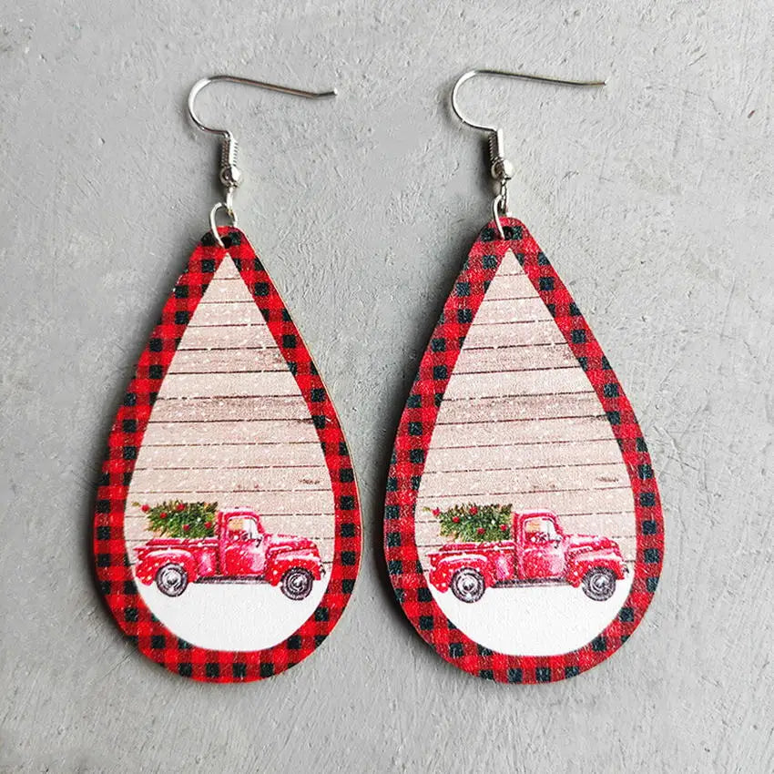 Wood Santa Claus Xmas Earrings Snowman Gnome Drop Jewelry