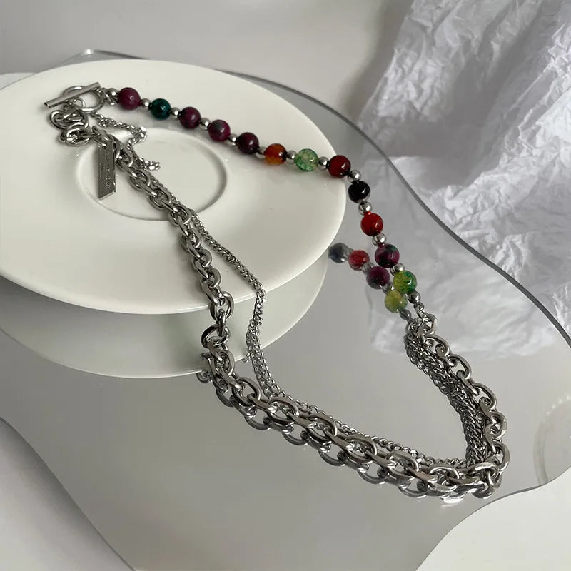 Crystal Collar Chain Necklace Titanium Steel