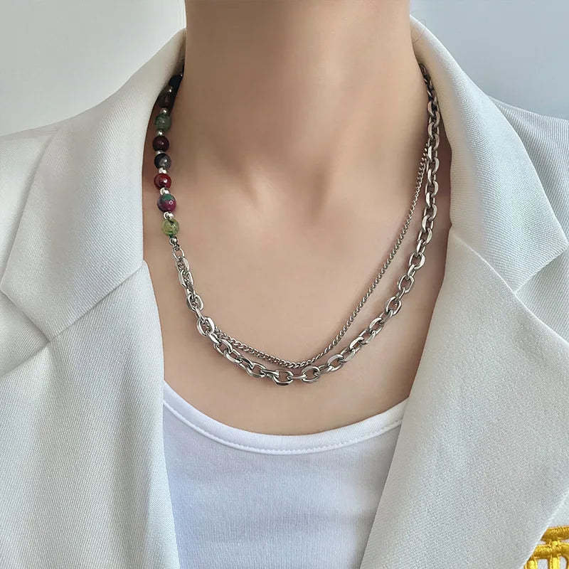 Crystal Collar Chain Necklace Titanium Steel