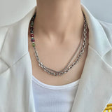 Crystal Collar Chain Necklace Titanium Steel