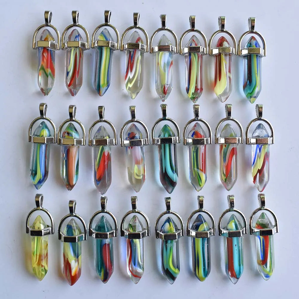 Glass Flower Hexagonal Column Beads Necklace Pendants 24pcs/lot