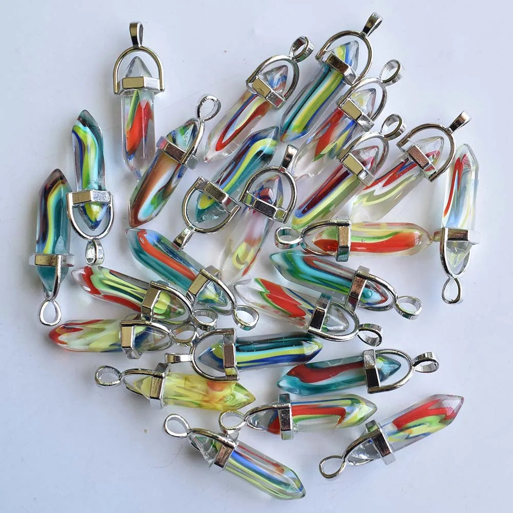 Glass Flower Hexagonal Column Beads Necklace Pendants 24pcs/lot
