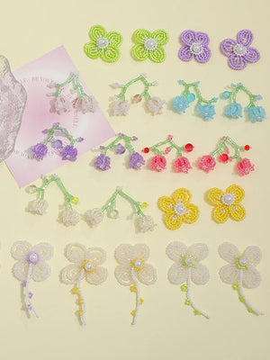 Glass Rice Beads Lily of the Valley Pendant Earrings Necklace Set