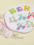 Glass Rice Beads Lily of the Valley Pendant Earrings Necklace Set