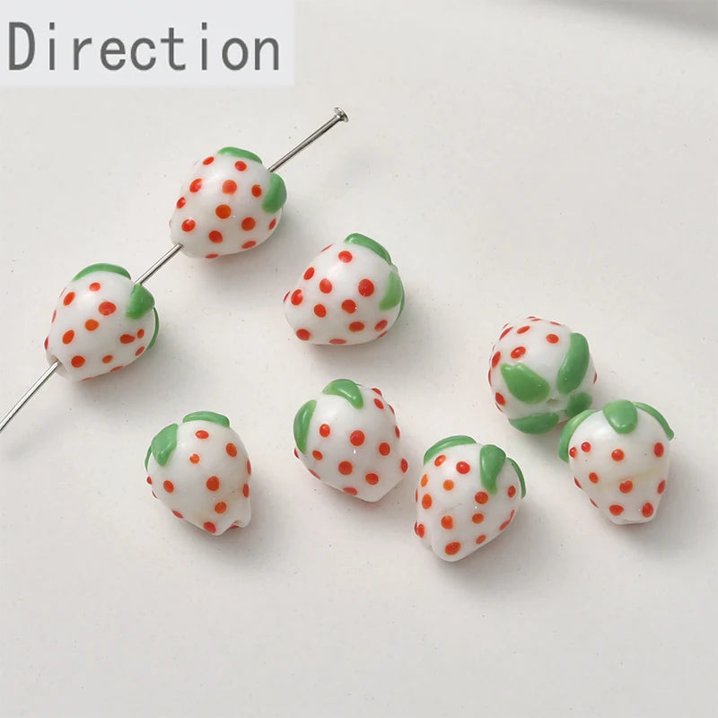 Colored Glaze Cream Powder Jade Strawberry Beads DIY Jewelry Material