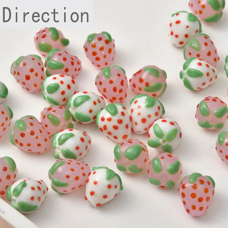 Colored Glaze Cream Powder Jade Strawberry Beads DIY Jewelry Material