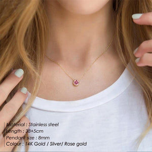 Eye Shape Birthstone Pendant Necklace Crystal Chain Choker Birthday Gift