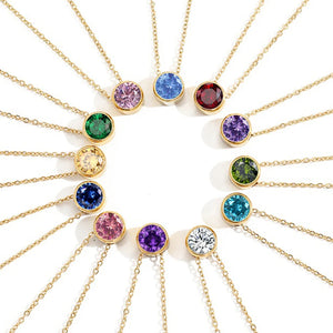 Eye Shape Birthstone Pendant Necklace Crystal Chain Choker Birthday Gift